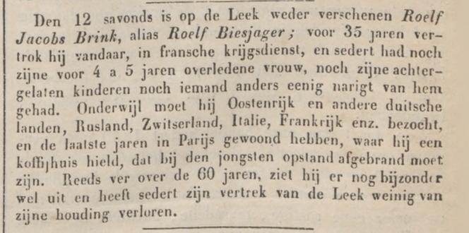 Lees meer over het artikel  Roelf Jacobs Brink alias Roelf Biesjager